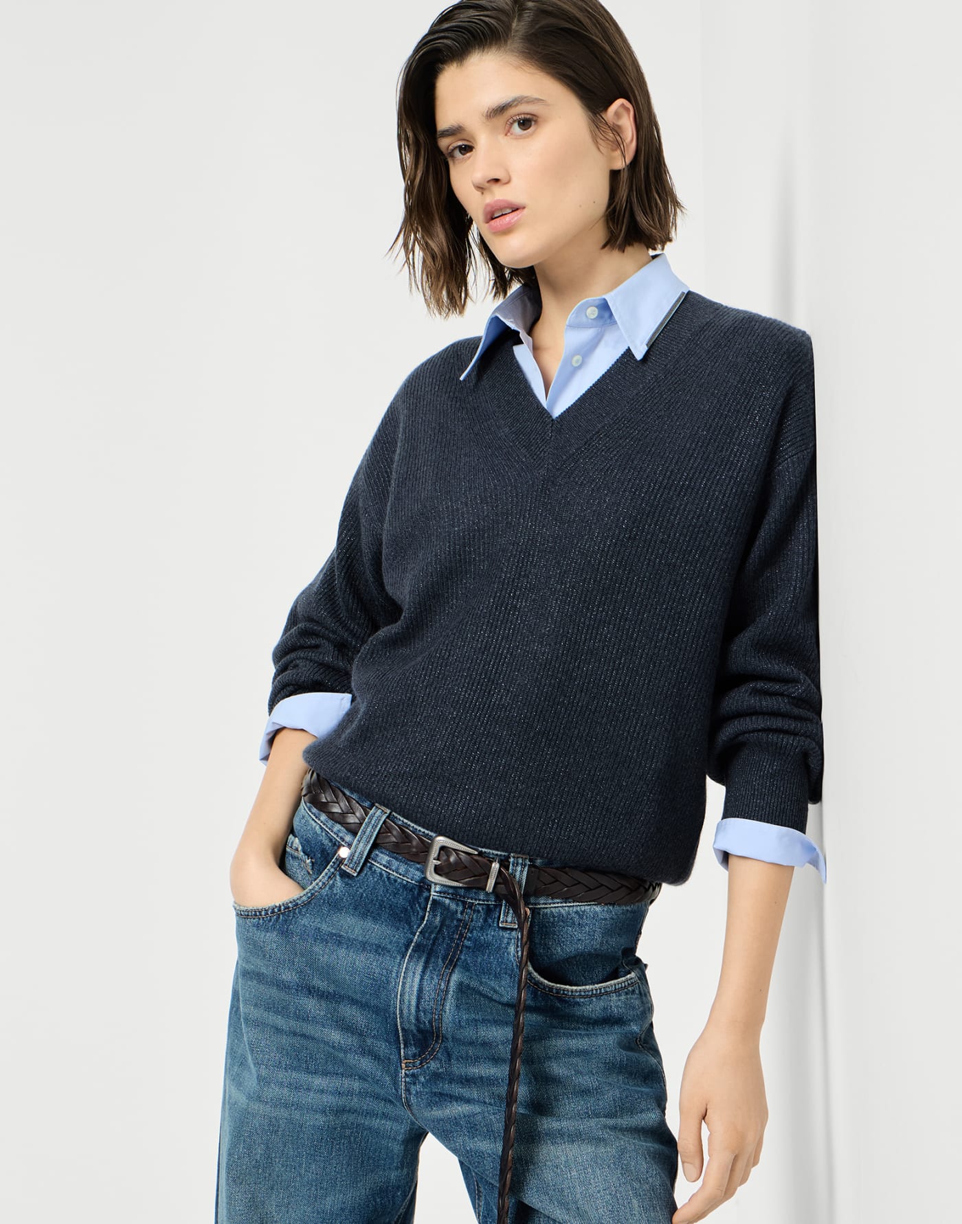 Sparkling cashmere cardigan Blue Woman - Brunello Cucinelli
