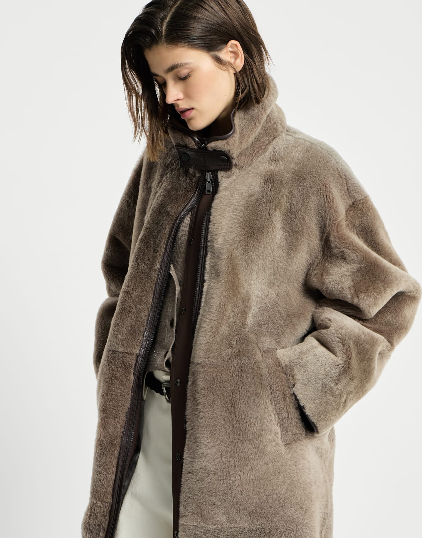 Reversible shearling coat Brown Woman - Brunello Cucinelli