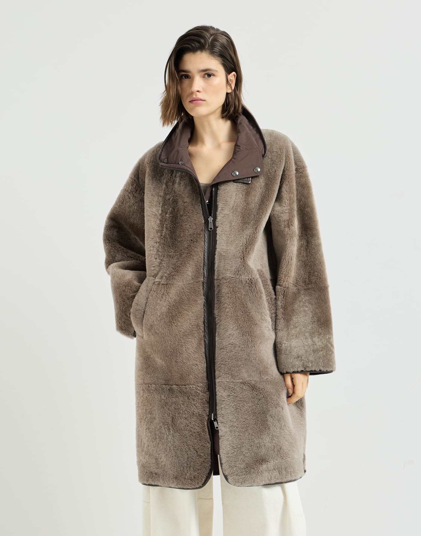 Reversible shearling coat Brown Woman - Brunello Cucinelli