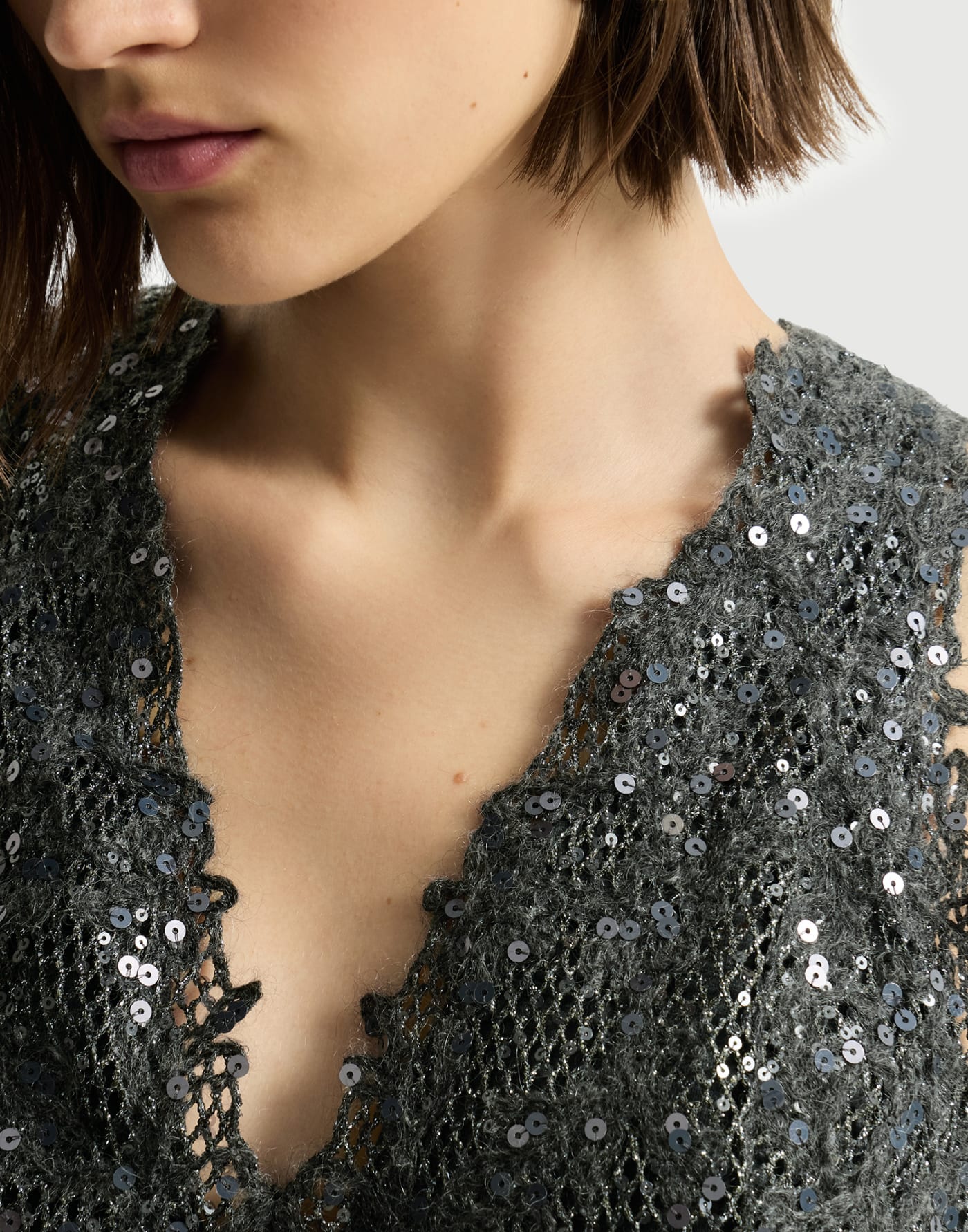 Dress with dazzling lace embroidery Lead Woman - Brunello Cucinelli
