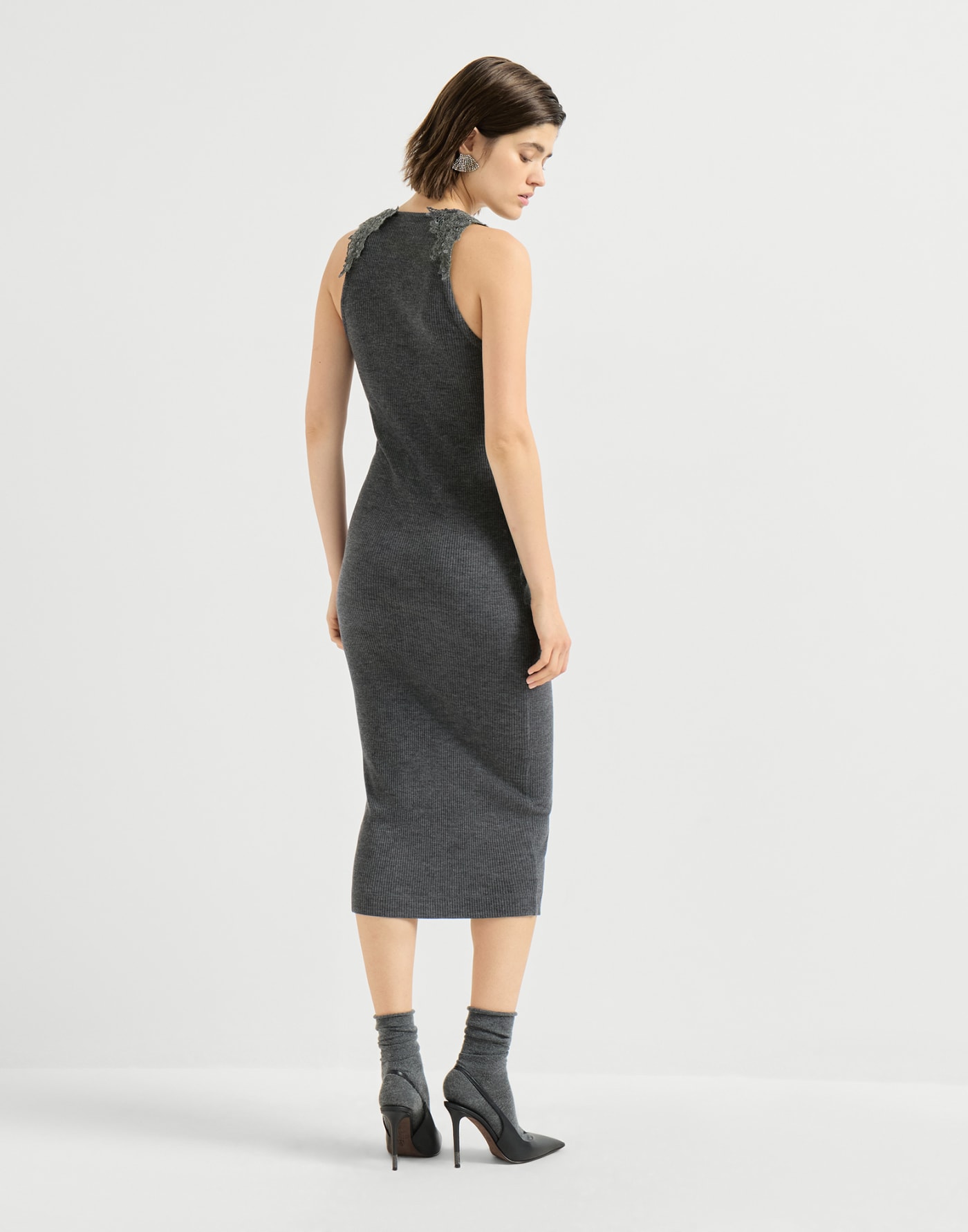 Dress with dazzling lace embroidery Lead Woman - Brunello Cucinelli