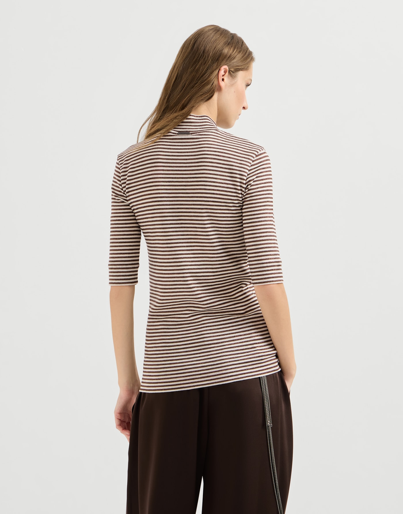 Jersey T-shirt with sparkling stripes Brown Woman - Brunello Cucinelli