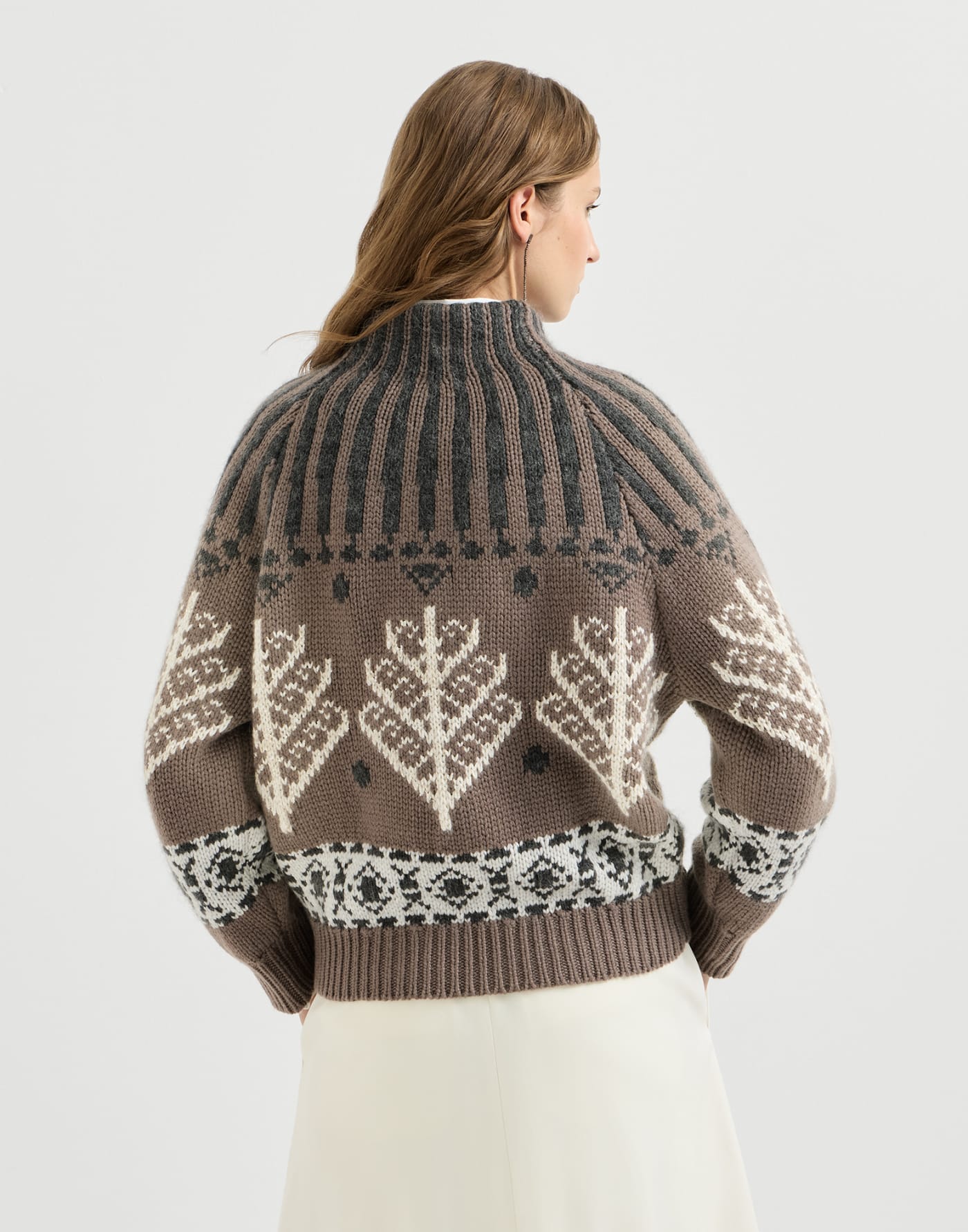 Nordic heritage high-neck sweater Light Brown Woman - Brunello Cucinelli