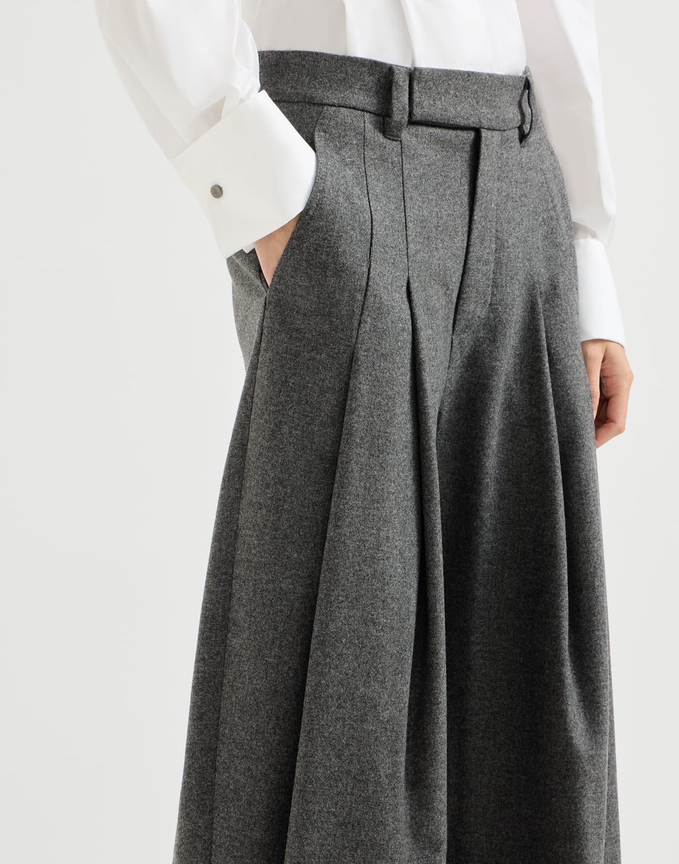 Flannel pleated barrel trousers Stone Grey Woman - Brunello Cucinelli