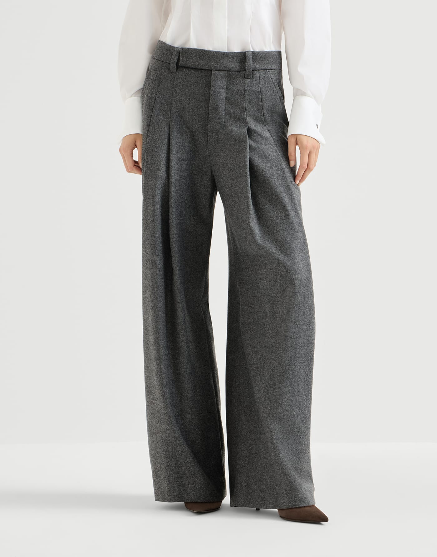 Flannel pleated barrel trousers Stone Grey Woman - Brunello Cucinelli