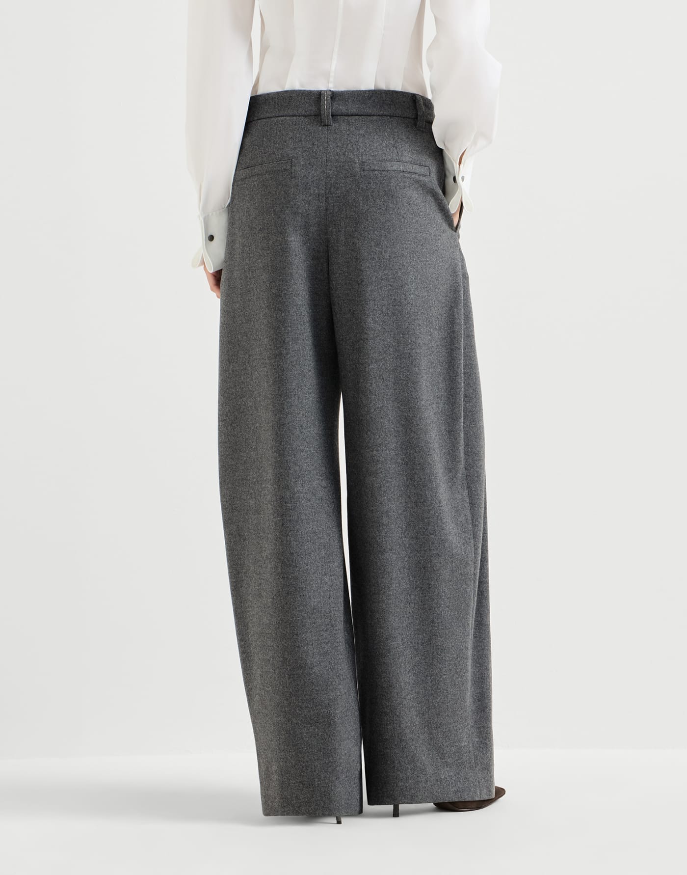 Flannel pleated barrel trousers Stone Grey Woman - Brunello Cucinelli