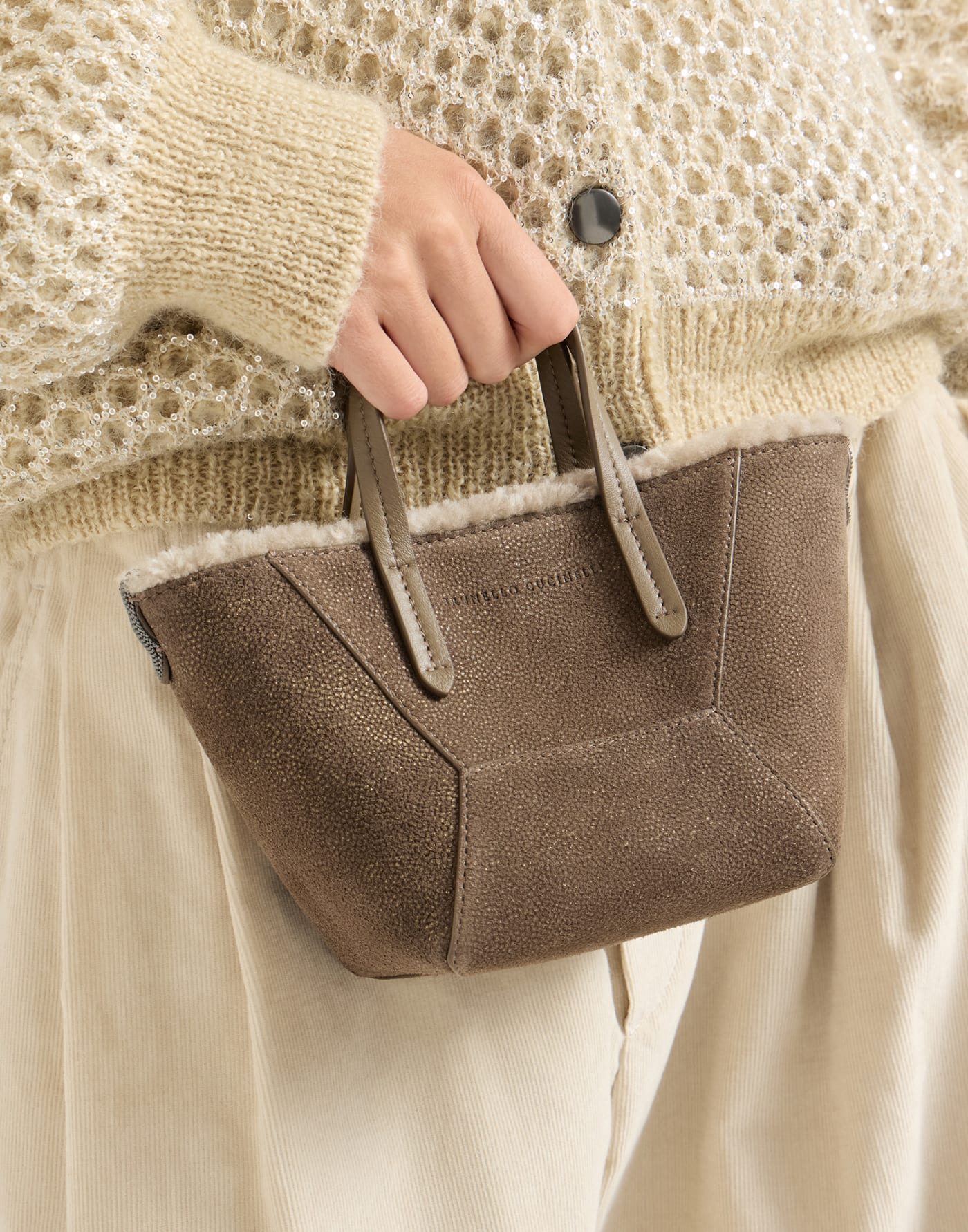 Sparkling textured leather BC Duo bag Bark Woman - Brunello Cucinelli