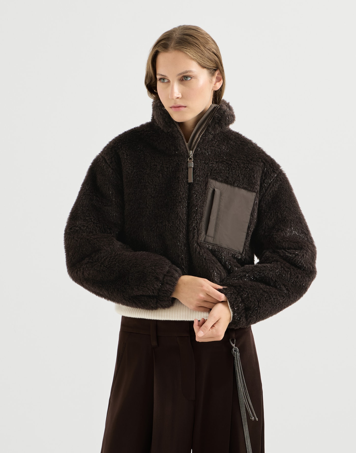 Vêtement d’extérieur Crop avec Monile Café Femme - Brunello Cucinelli