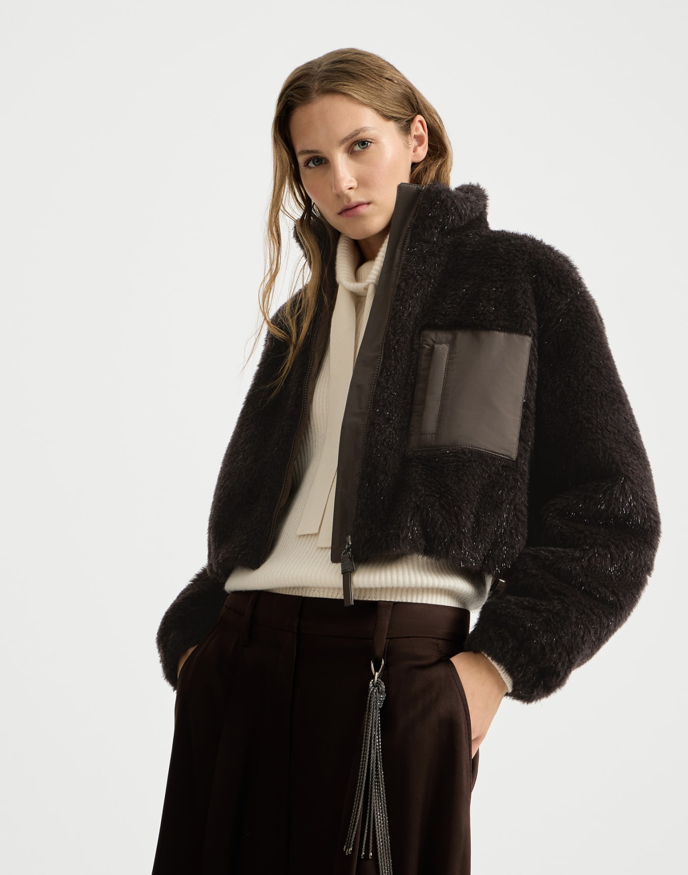 Vêtement d’extérieur Crop avec Monile Café Femme - Brunello Cucinelli