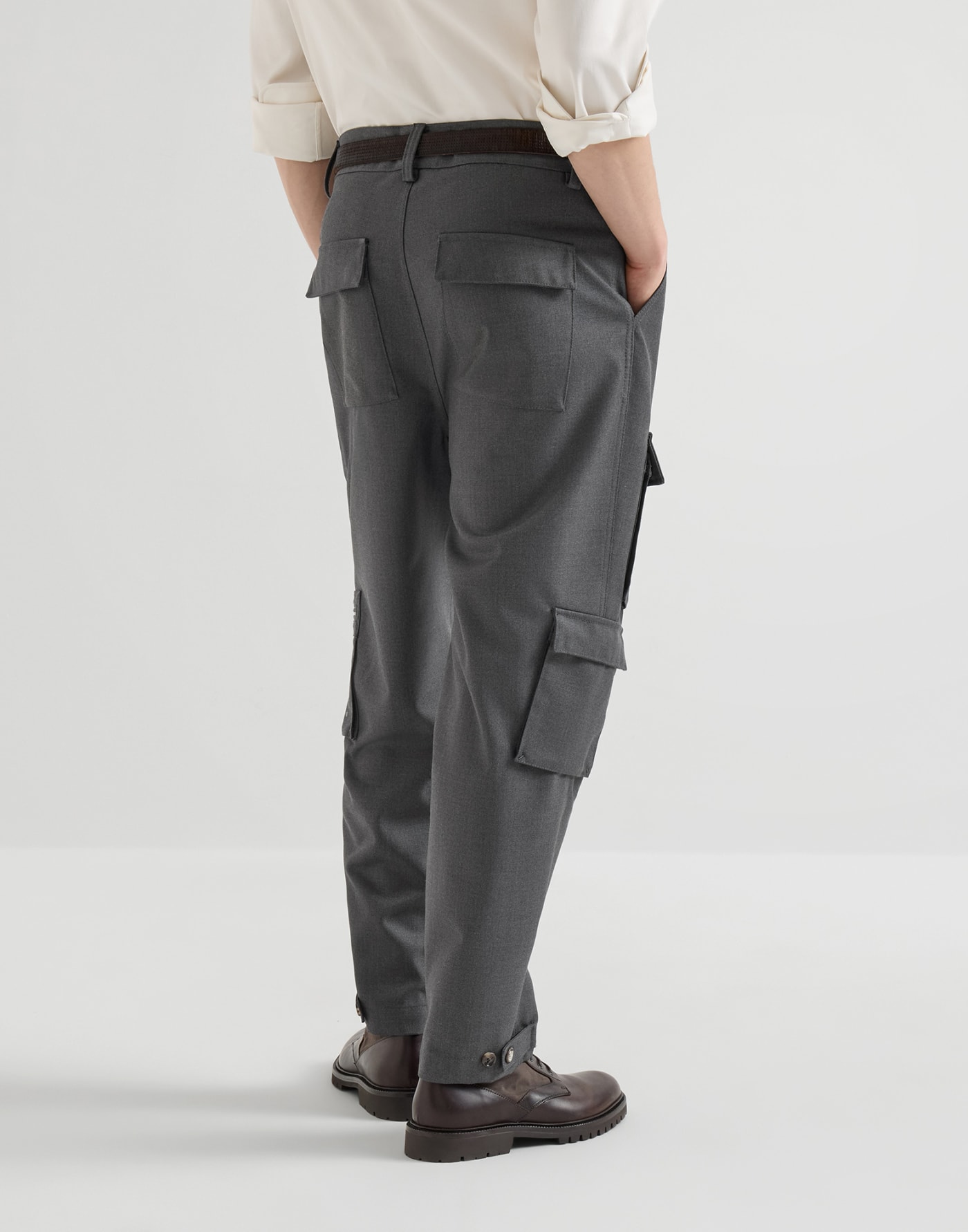斜菱紋工裝長褲 石灰色 男士 - Brunello Cucinelli