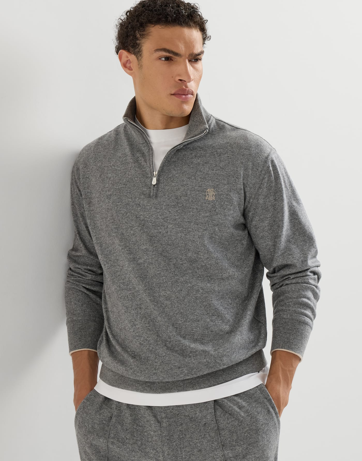 Cashmere jersey sweater Stone Grey Man - Brunello Cucinelli