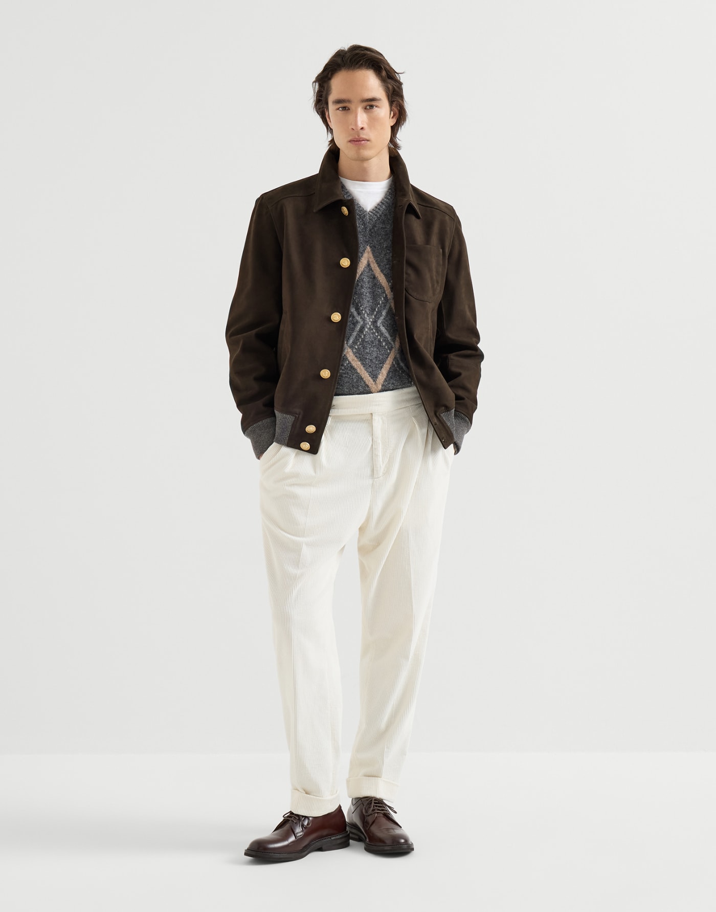 Bomber style chemise en nubuck Brun Foncé Homme - Brunello Cucinelli