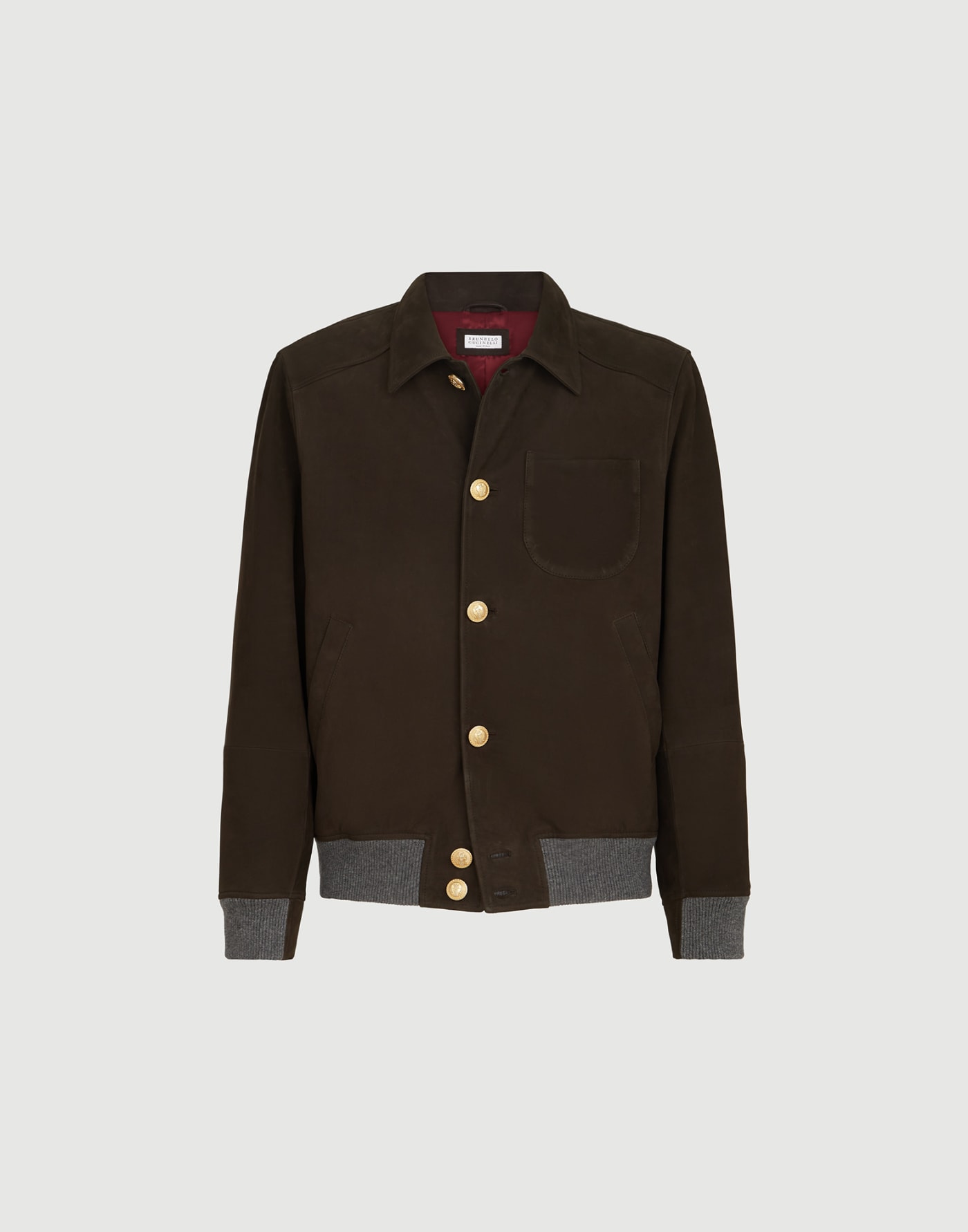 Bomber style chemise en nubuck Brun Foncé Homme - Brunello Cucinelli