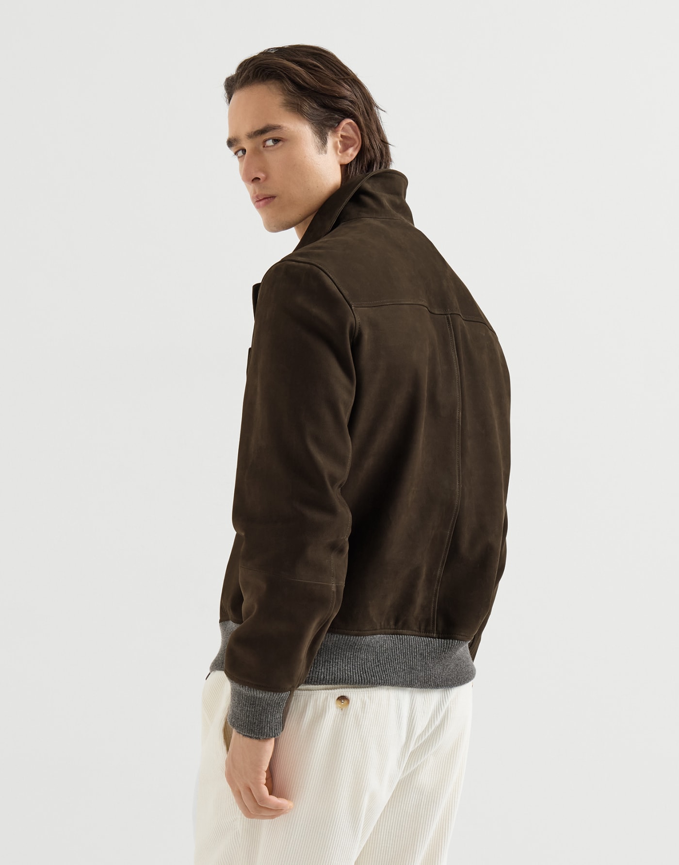 Bomber style chemise en nubuck Brun Foncé Homme - Brunello Cucinelli