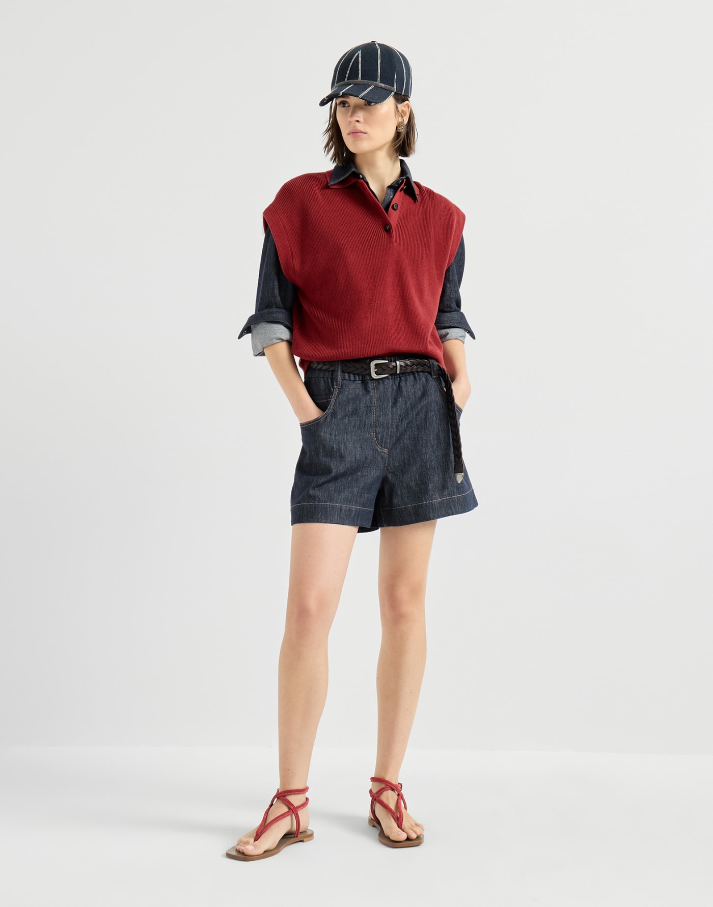 Cotton denim-effect twill shirt Denim Woman - Brunello Cucinelli