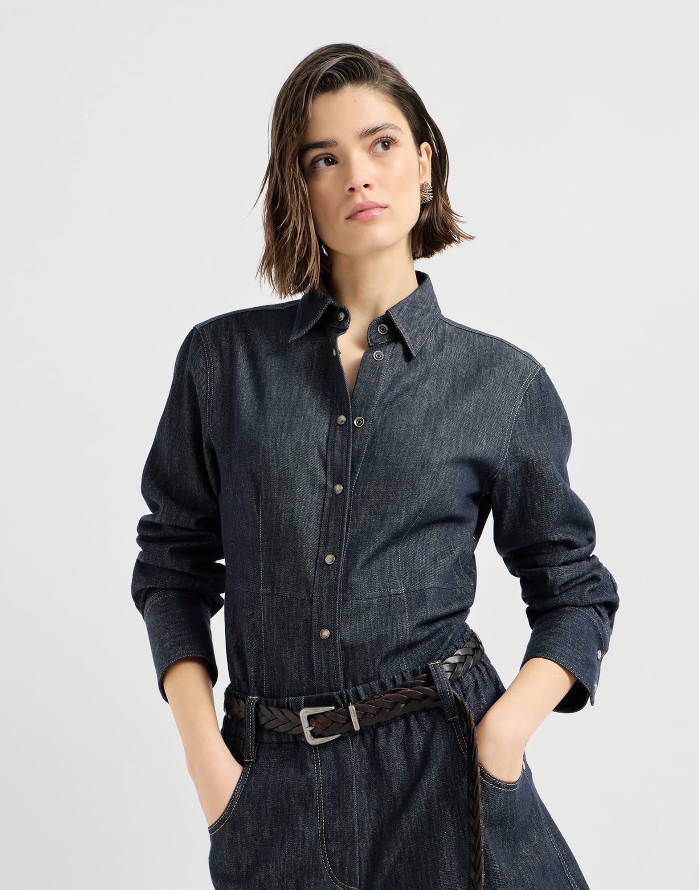 Cotton denim-effect twill shirt Denim Woman - Brunello Cucinelli