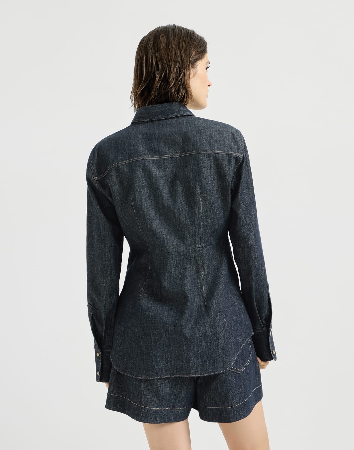 Cotton denim-effect twill shirt Denim Woman - Brunello Cucinelli