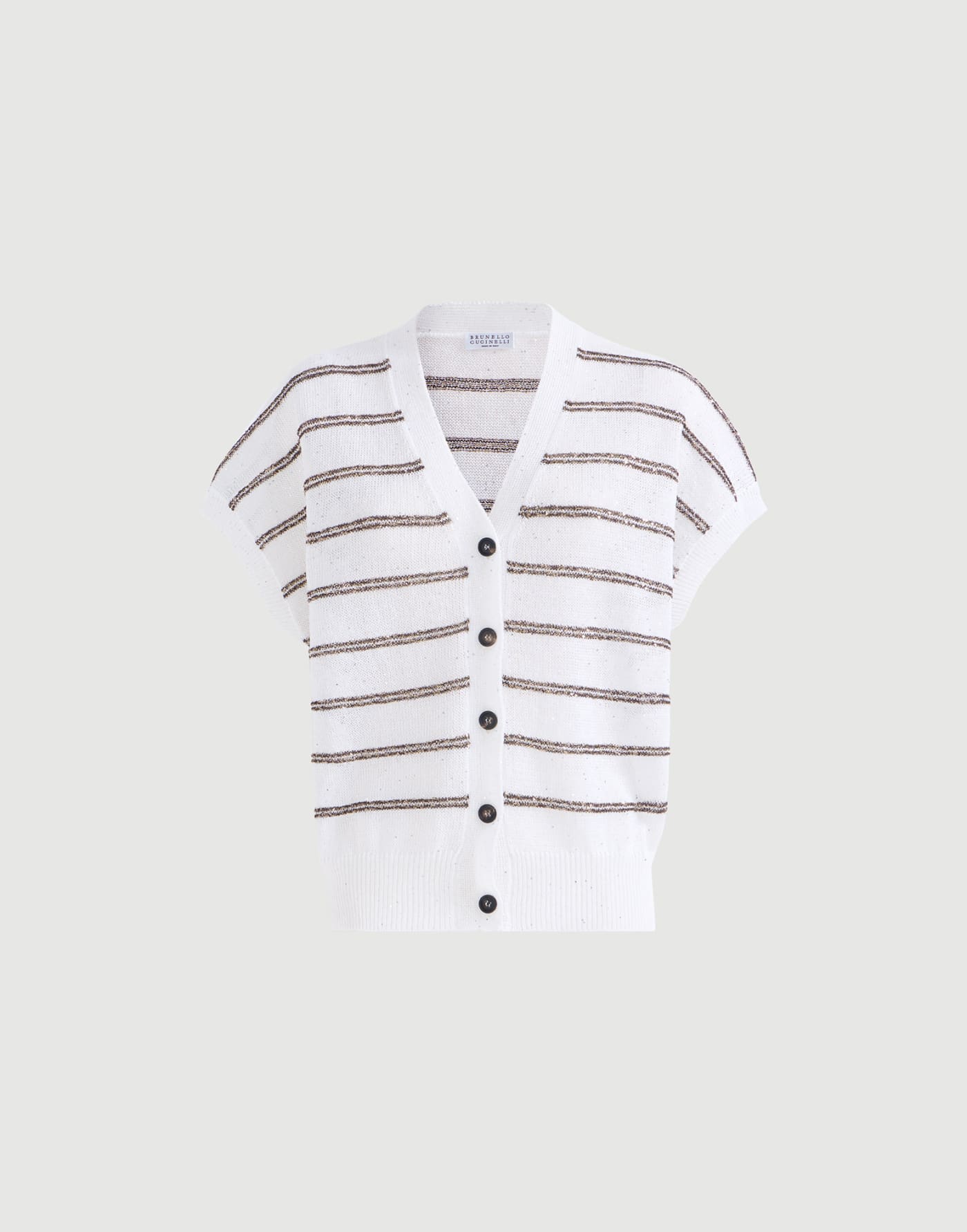 Linen and cotton dazzling stripes cardigan White Woman - Brunello Cucinelli