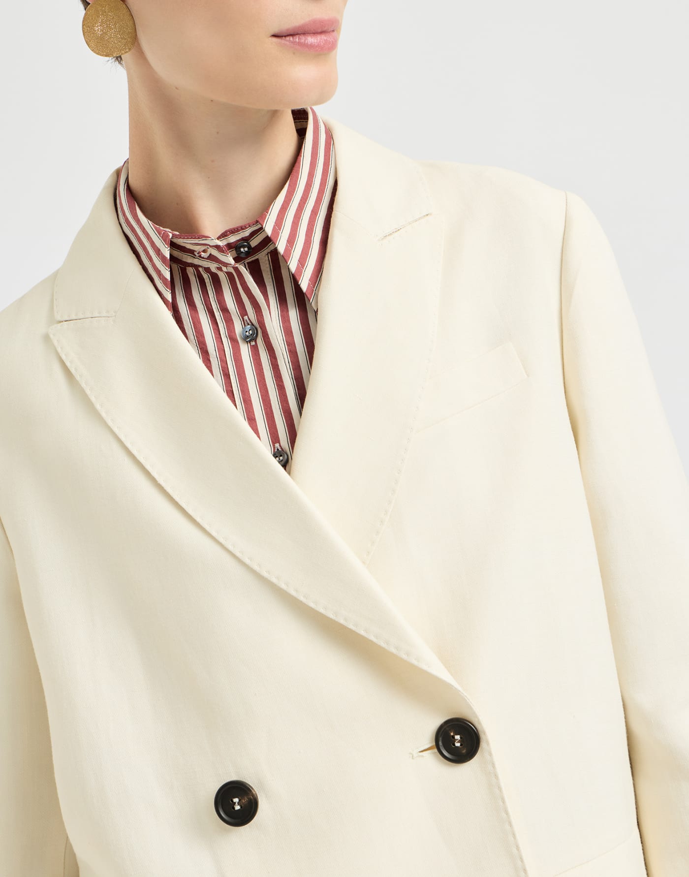 Fluid twill blazer with monili Milk Woman - Brunello Cucinelli