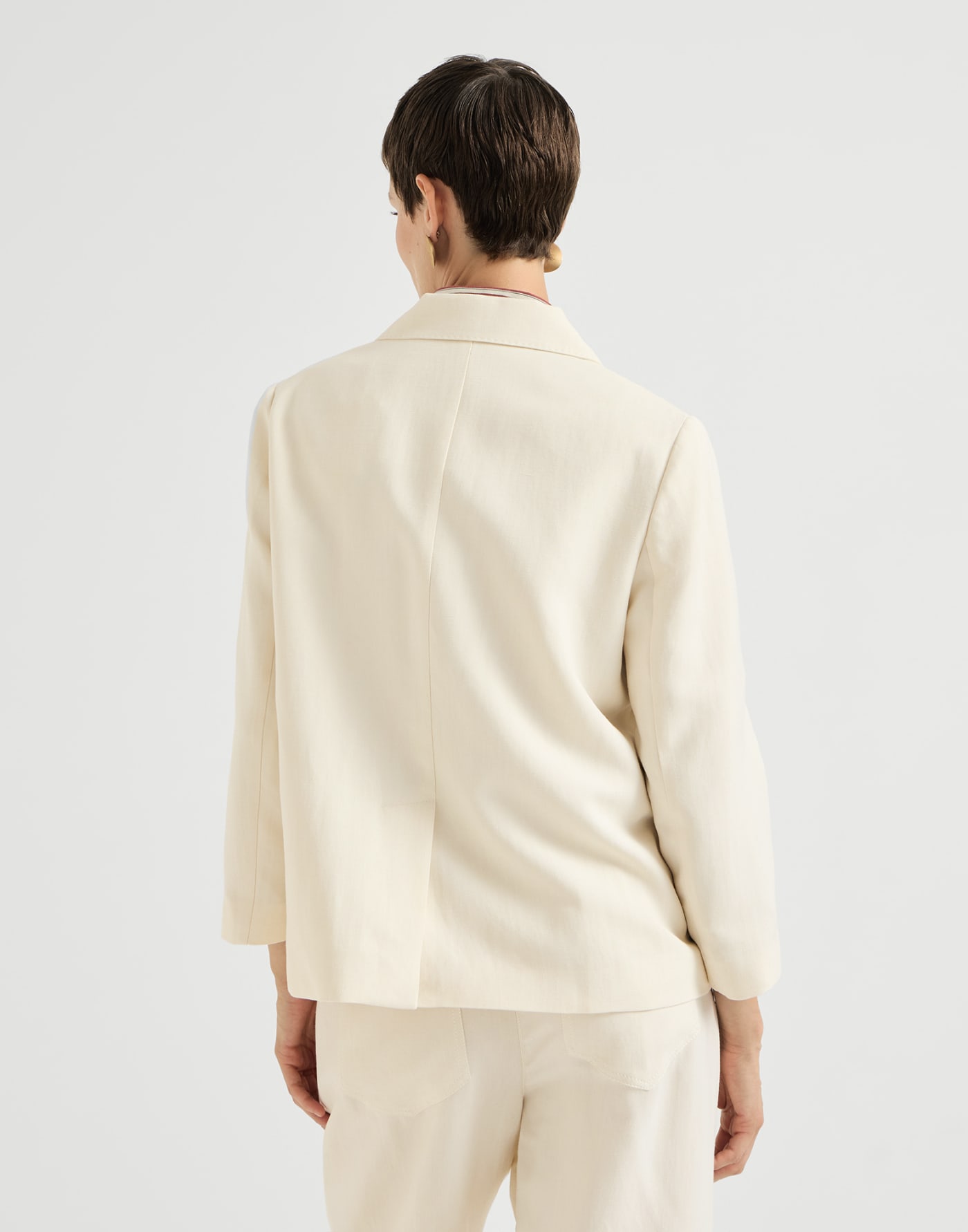Fluid twill blazer with monili Milk Woman - Brunello Cucinelli