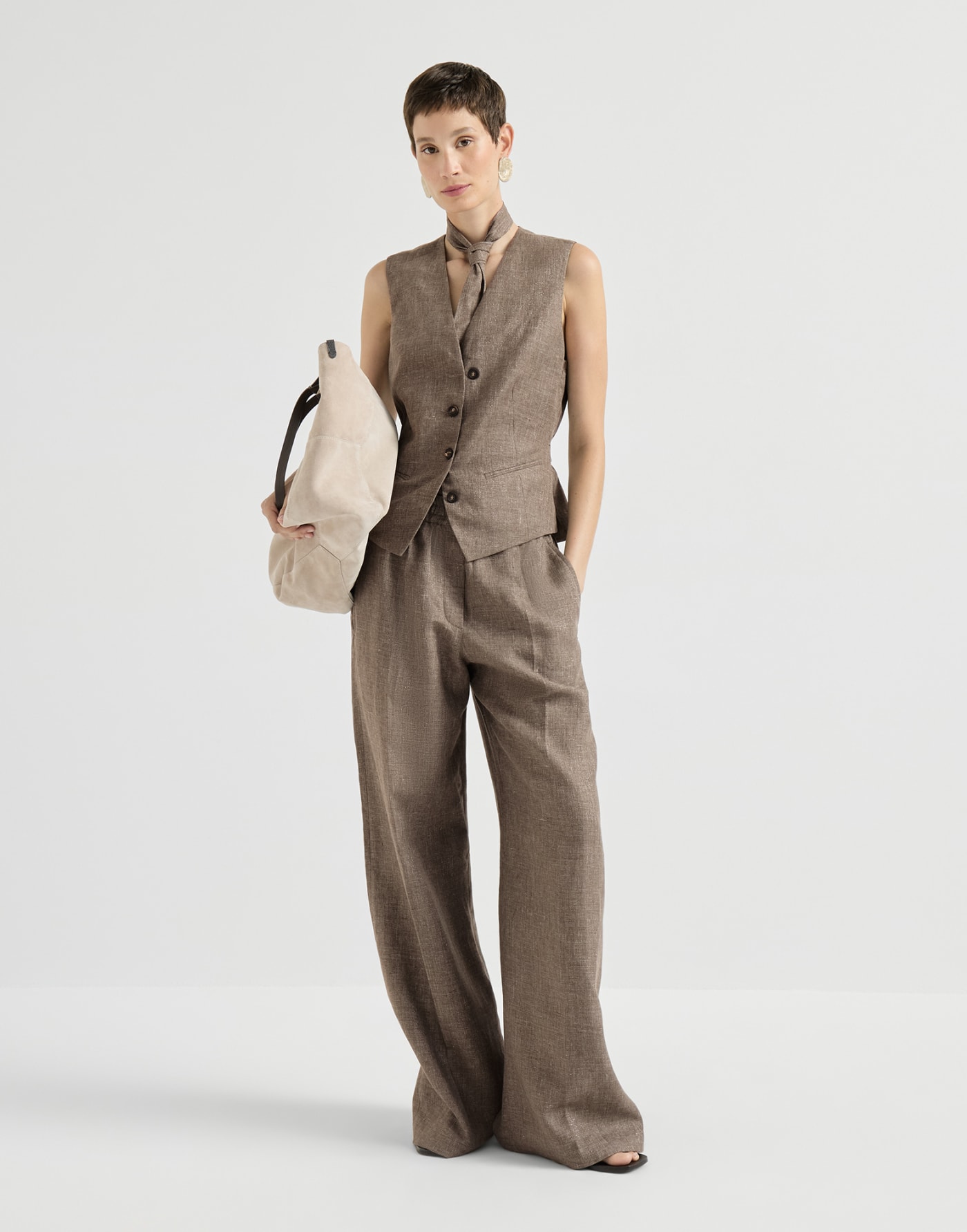 Sparkling linen loose track trousers Silver Woman - Brunello Cucinelli
