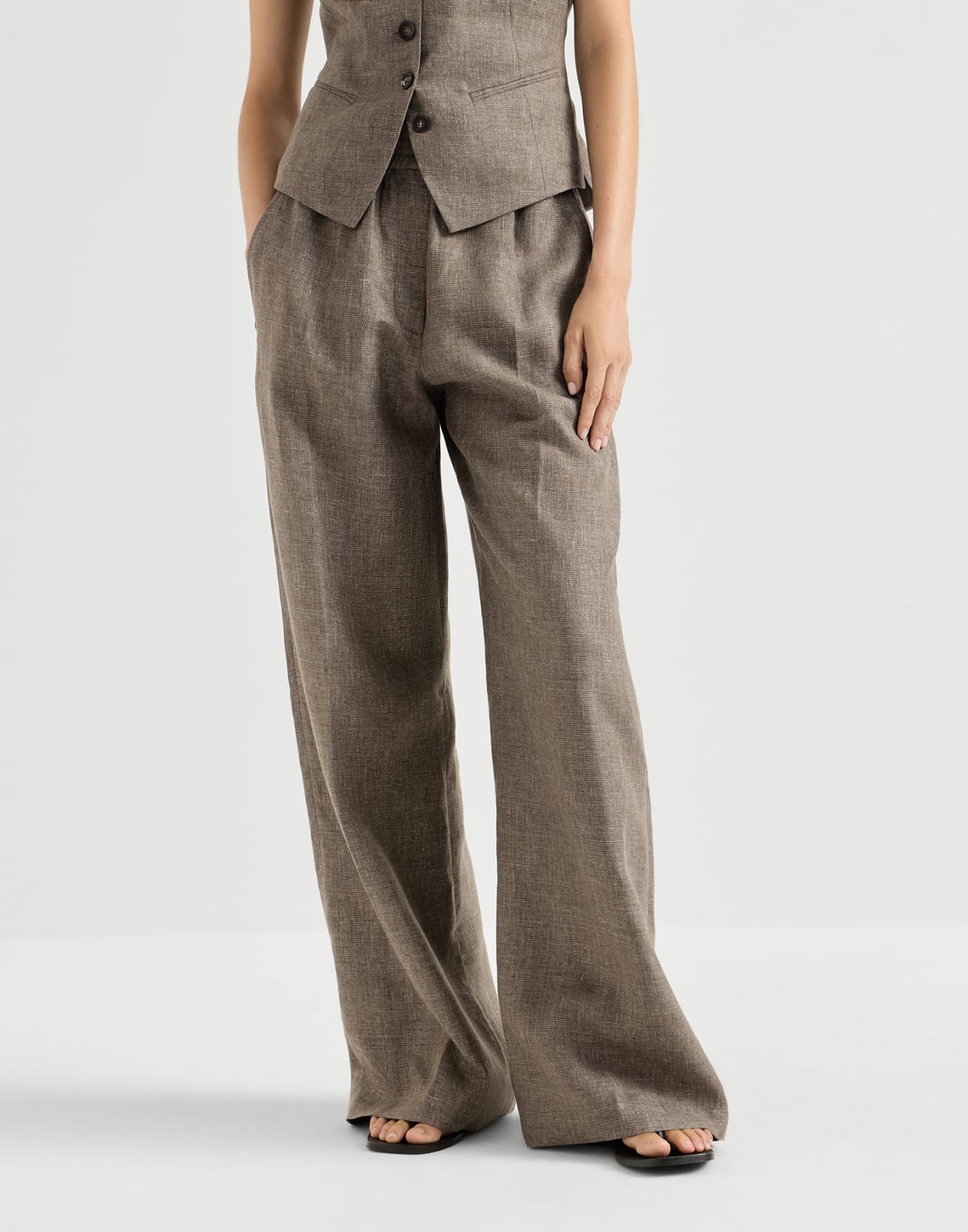 Sparkling linen loose track trousers Silver Woman - Brunello Cucinelli