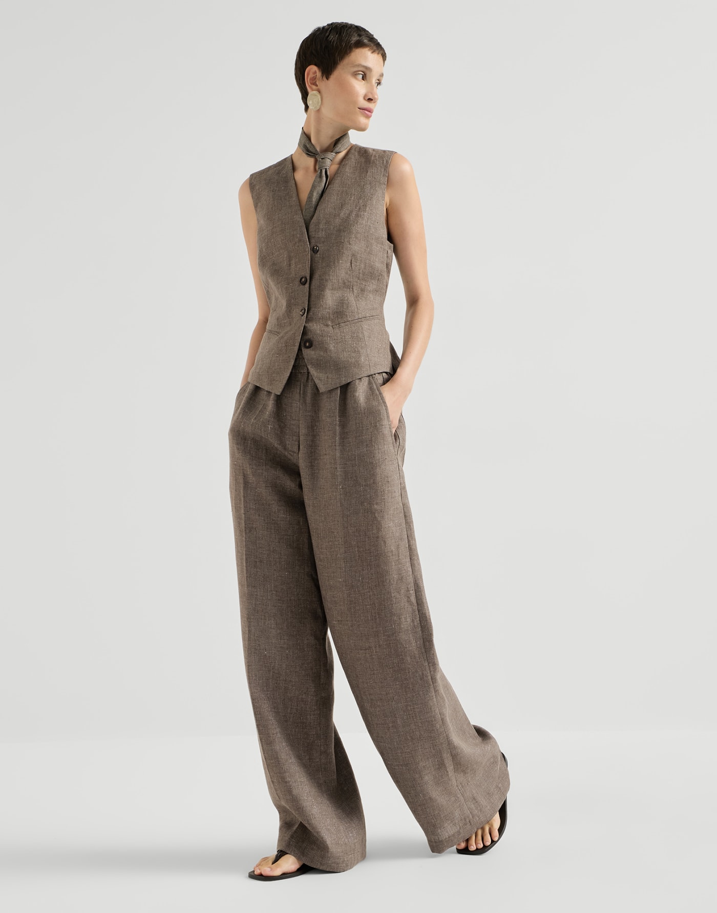 Sparkling linen loose track trousers Silver Woman - Brunello Cucinelli