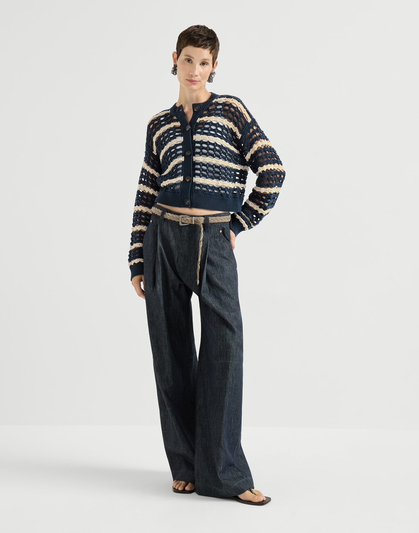 Cotton marina net cardigan Blue Woman - Brunello Cucinelli