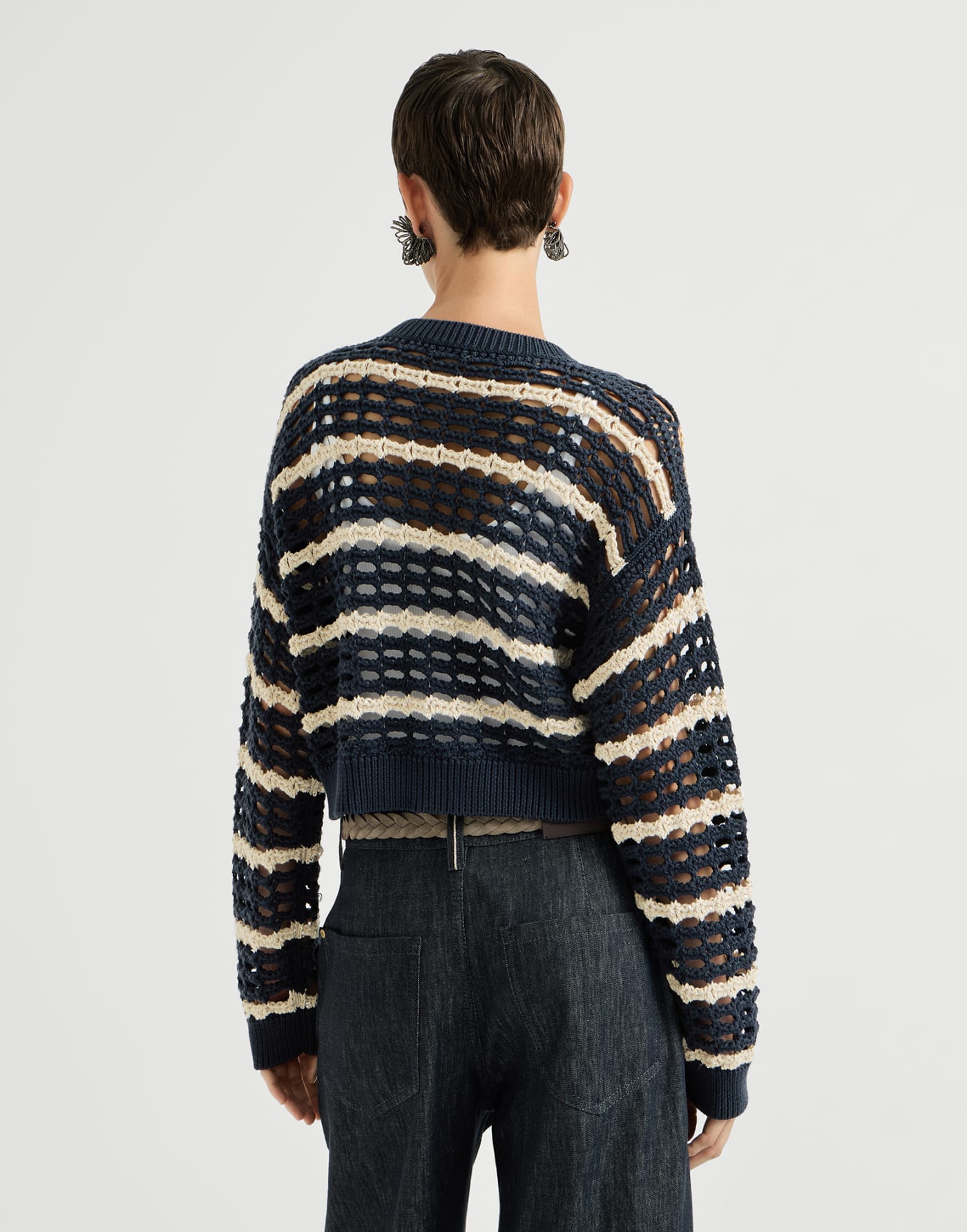 Cotton marina net cardigan Blue Woman - Brunello Cucinelli