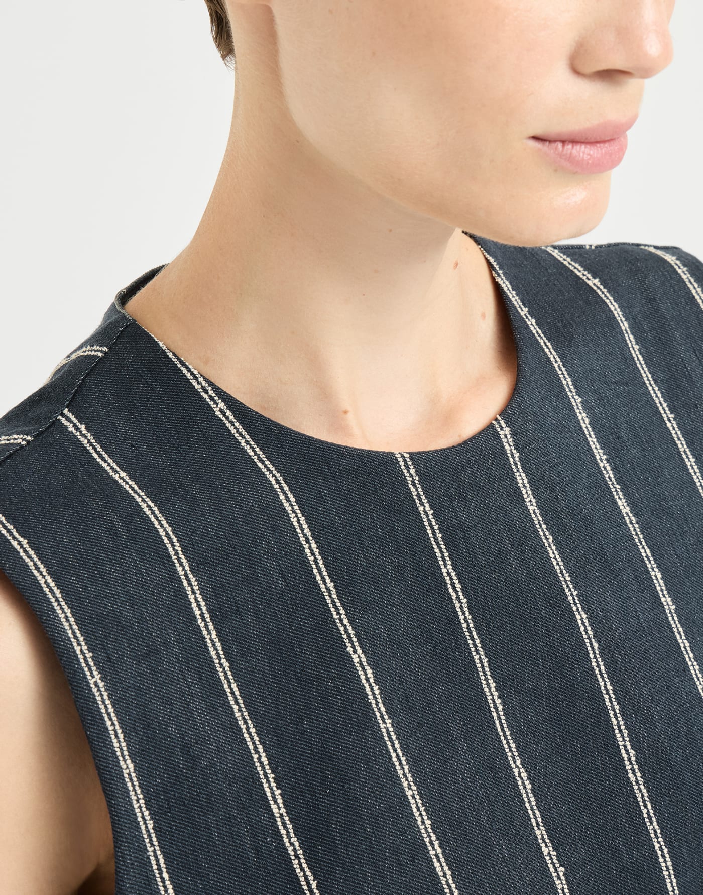 Chalk stripe cotton and linen denim top Denim Woman - Brunello Cucinelli