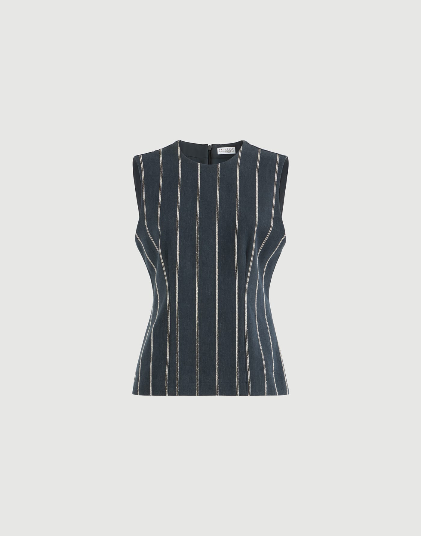 Chalk stripe cotton and linen denim top Denim Woman - Brunello Cucinelli