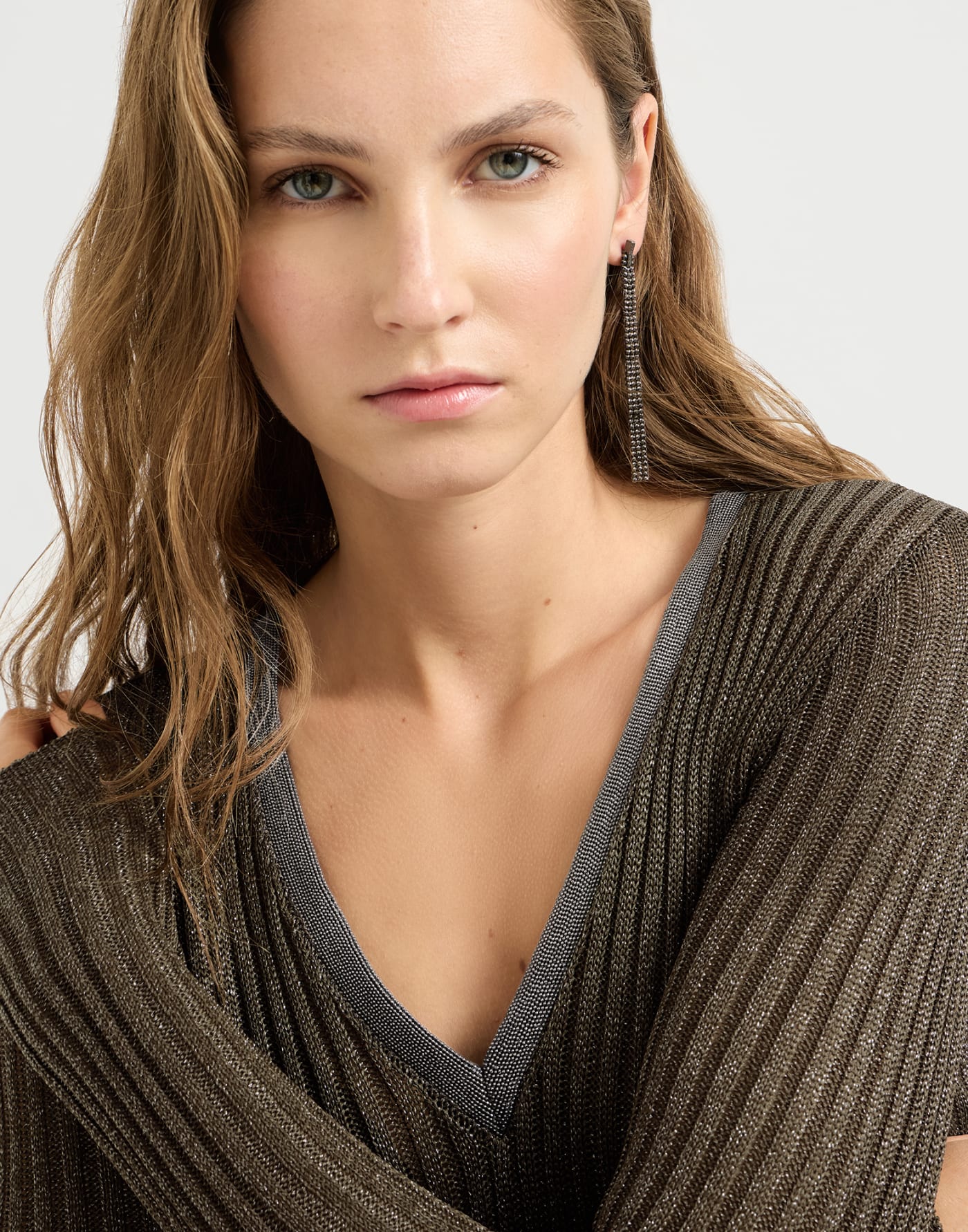 Sparkling knit dress with monili Coffee Woman - Brunello Cucinelli