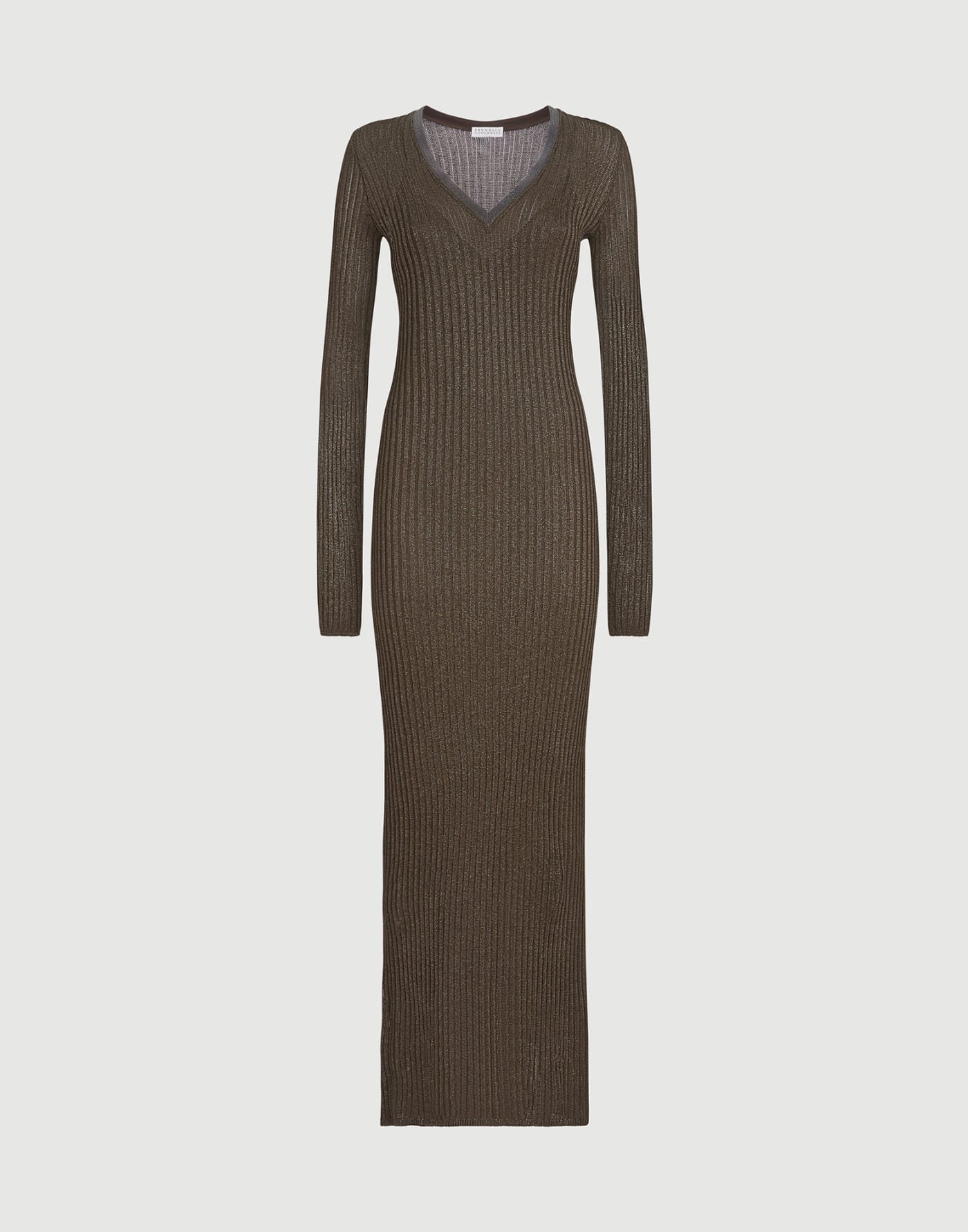 Sparkling knit dress with monili Coffee Woman - Brunello Cucinelli