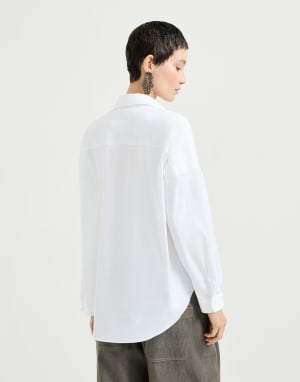 Stretch poplin shirt with monili White Woman - Brunello Cucinelli