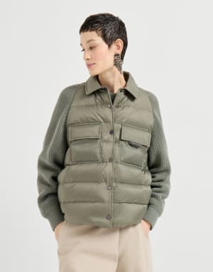 Nylon down jacket with monili Green Woman - Brunello Cucinelli