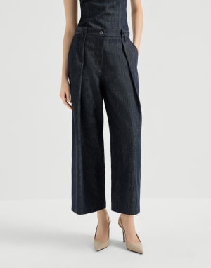 Pleated Hose mit ausgestelltem Bein Jeansblau Damen - Brunello Cucinelli
