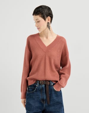 Maglia a rete di cashmere Arancio Donna - Brunello Cucinelli