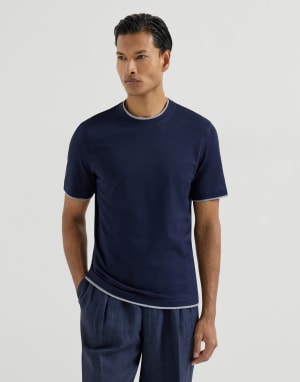 T-shirt con Faux-Layering Cobalto Uomo - Brunello Cucinelli