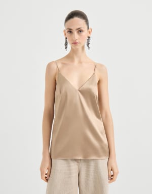 Stretch silk satin camisole Beige Woman - Brunello Cucinelli