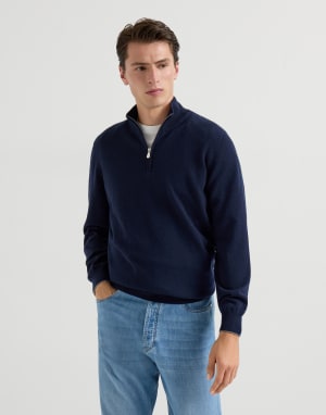 Pullover aus Kaschmir mit Reißverschluss Navy-Blau Herren - Brunello Cucinelli