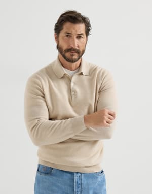 Polo in maglia di cashmere Sabbia Uomo - Brunello Cucinelli
