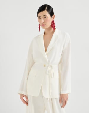 Blazer en crepé efecto arenado Blanco Mujer - Brunello Cucinelli