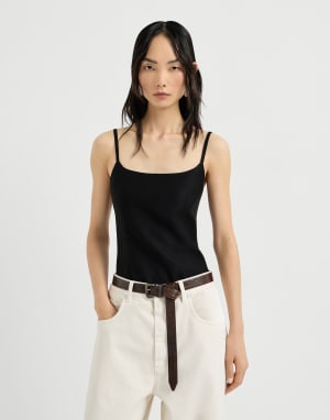 Top de sarga Fluid con Monile Negro Mujer - Brunello Cucinelli