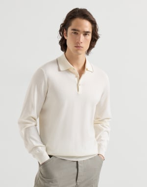 Cotton and cashmere knit polo Panama Man - Brunello Cucinelli
