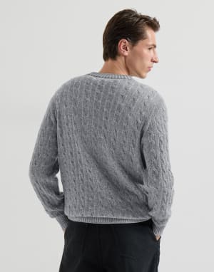 Cashmere vanisé cable knit sweater Dark Grey Man - Brunello Cucinelli