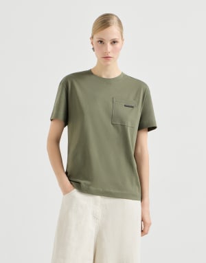 Cotton jersey T-shirt Olive Woman - Brunello Cucinelli