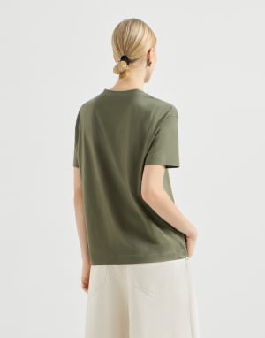 Cotton jersey T-shirt Olive Woman - Brunello Cucinelli
