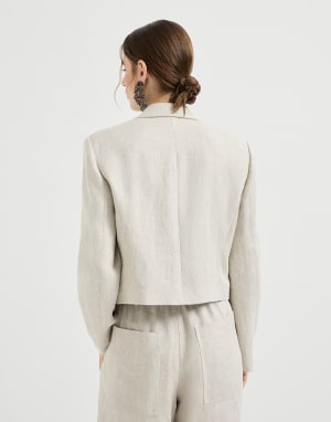 Crop-Blazer in Fischgrat Beige Damen - Brunello Cucinelli