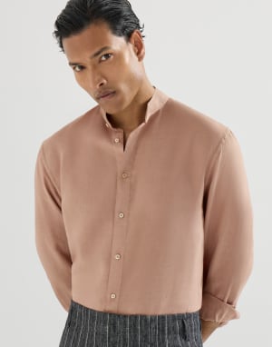 Camisa de tela pinpoint Marrón Tierra Hombre - Brunello Cucinelli