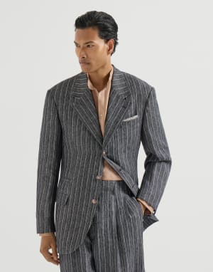 Chalk stripe chevron blazer Anthracite Man - Brunello Cucinelli